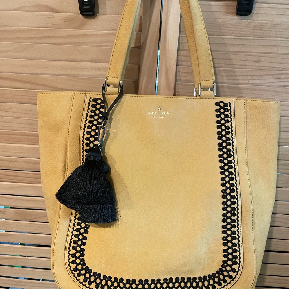 Kate Spade yellow and black tassel tote bag